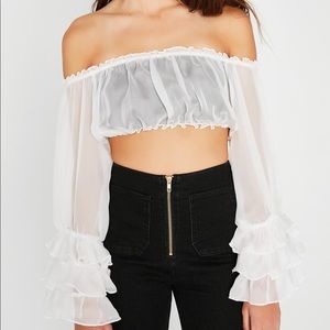 Dolls Kill White Sheer Off the Shoulder Crop